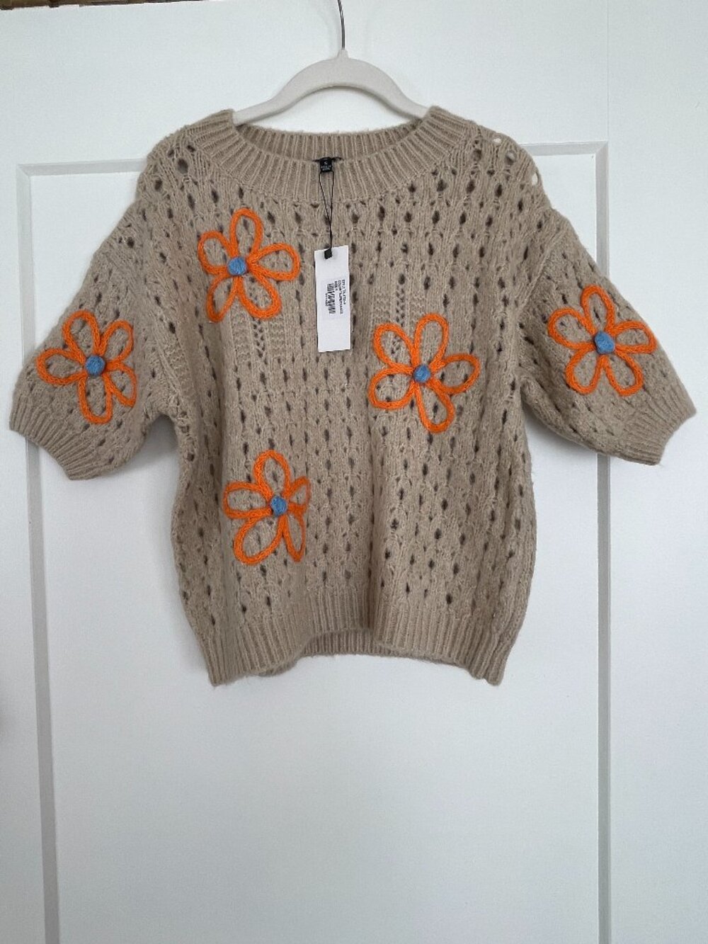 Strut & Bolt Floral Open Knit Short Sleeve Sweater NWT Small